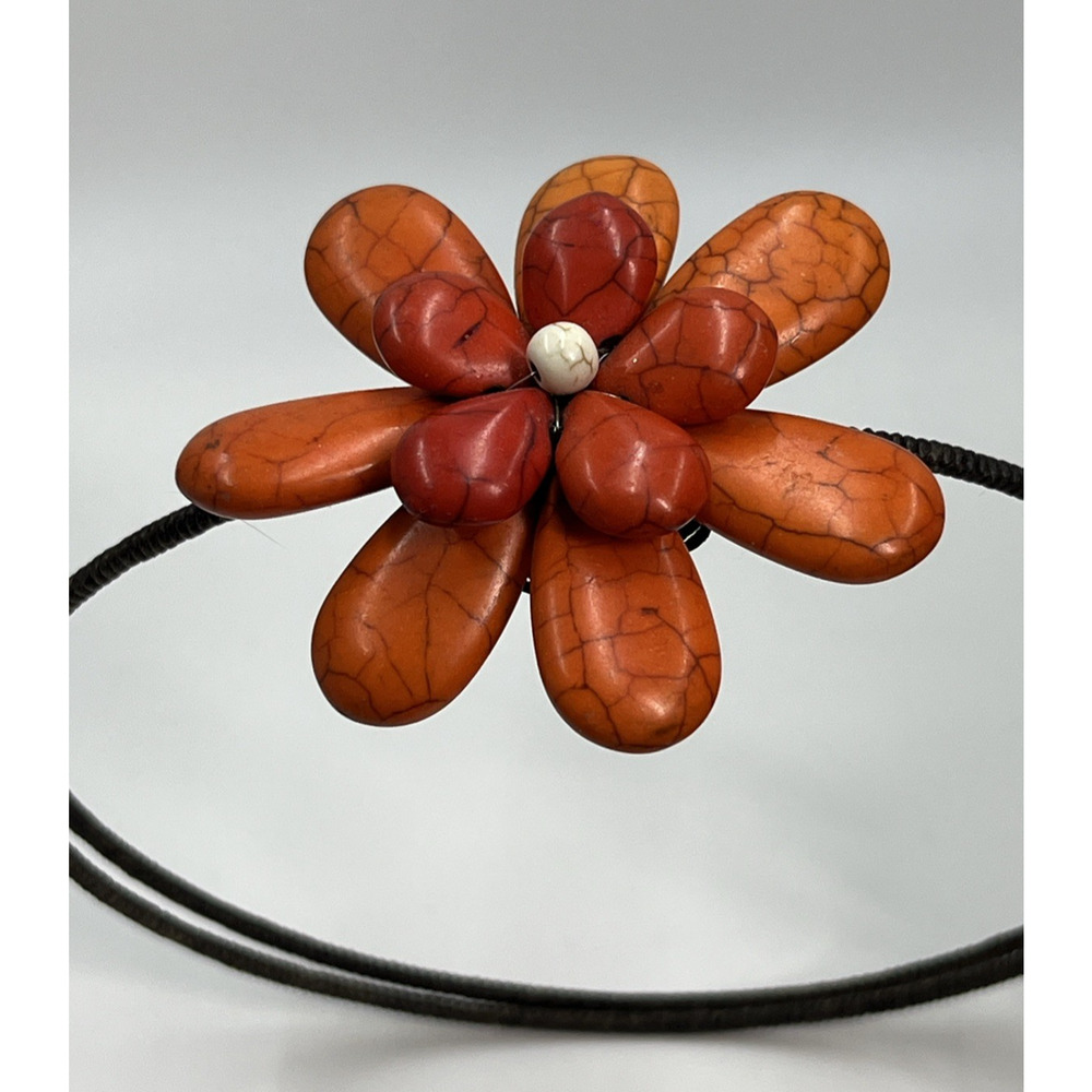 Boho 3D Flower Statement Headband in Orange Matte Bloom Memory Wire Hair Band
